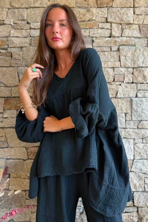 Suri Cushion Cotton Artist Smock Black 
